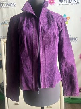 Women’s Purple Suede Zip-Front Leather Jacket